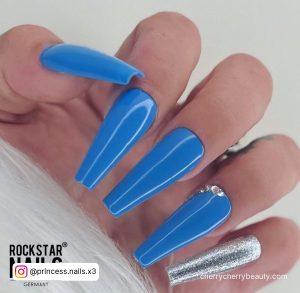 Silver Nail Art With Blue Combination