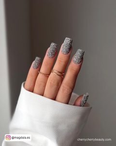 Silver Nails Design With Glitter