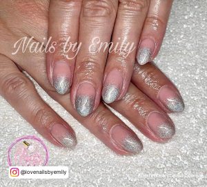 Silver Nails Ombre In Almond Shape