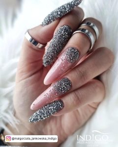 Silver Nails With Pink Base Coat