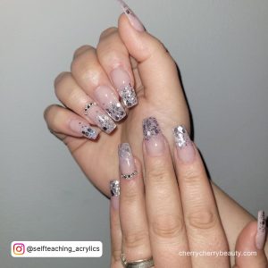 Silver Ombre Nails With Diamonds