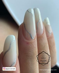 Silver Press On Nails With Nude Base