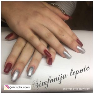 Silver Red Nails For Parties