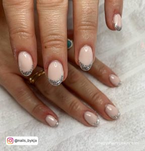 Silver Sparkle Tip Nails On Short Nails