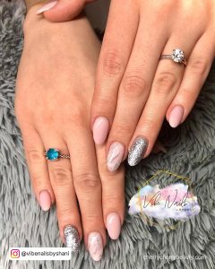 Silver Sparkly Acrylic Nails With Glitter