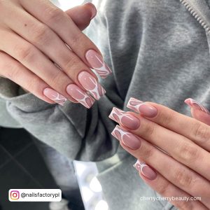 Silver Tip Nails With Nude Shade
