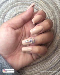 Simple Coffin Acrylic Nails With Rhinestones