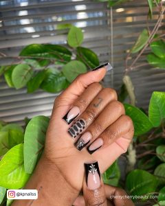 Square Acrylic Nails Long With Black Tips