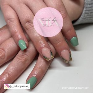 Square Short Acrylic Nails In Olive Green Shade