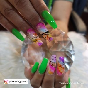 Summer Coffin Acrylic Nails In Multi-Colors