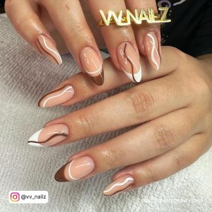 Summer Short Acrylic Nails With Brown Tips And Lines