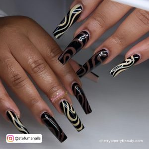 Super Long Acrylic Nails In Black And Cream Color