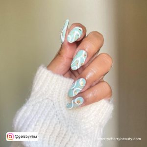 Swirl Nail Designs White With Light Blue Base