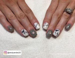 White And Gray Marble Nails With Lines