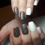 White And Gray Nails With Black Dots