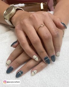 White And Green Acrylic Nails In Oval Shape