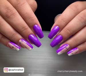 White And Purple Nail Designs In Square Shape