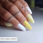 White And Yellow Nails With Mid Rings