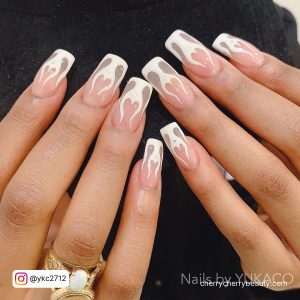 White Flame Acrylic Nails With Clear Tips
