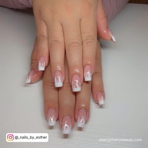 White Flame Nail Art In Square Shape