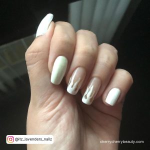 White Flame Nail Art On Middle And Ring Finger