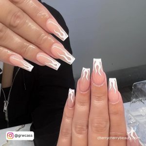 White Flame Nails In Square Shape