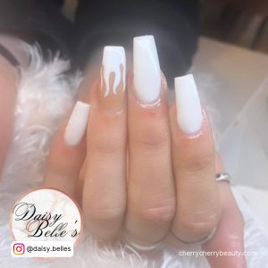 White Flames Nails Design On Ring Finger