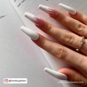 White Flames Nails Design On Two Fingers