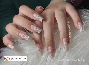 White Flames Nails In Heart Shape