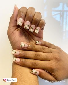 White Flower Acrylic Nails With Black Center