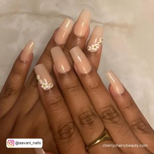 White Flower Acrylic Nails With Nude Base