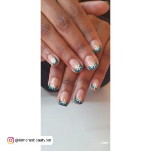 White Flower Nail Designs With Green Tips