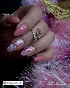 White Flower Nail Stickers On Pink Nails