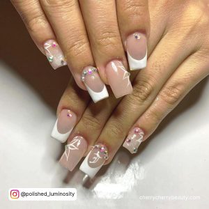 White French Tip With Rhinestones For An Elegant Look