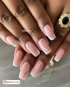 White Line Nail Design On Pink Nails