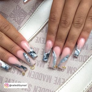 White Long Coffin Nails On A Bag