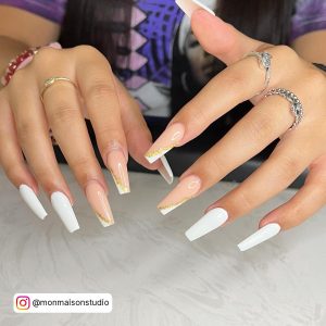 White Long Nail Designs With Rings
