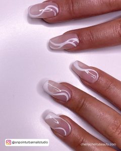 White Nail Swirls On Acrylics