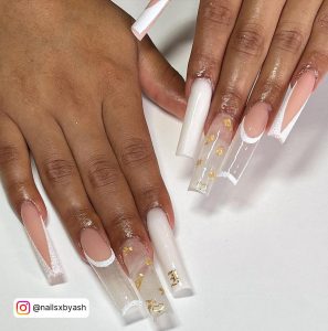 White Nails Long With Clear Tips
