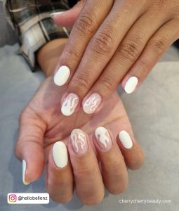 White Nails With Flame Easy To Do At Home