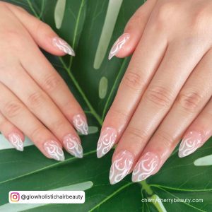 White Nails With Flames On A Green Leaf
