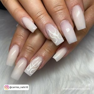 White Nails With Flames With Glitter