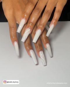 White Nails With Swirl In White