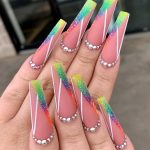 White Outline Coffin Nails In Multi Colors
