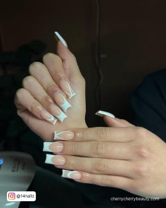 White Outline French Nails For A Simple Look