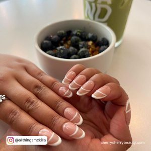 White Outline French Nails With Cherries On The Side