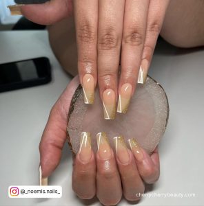 White Outline Nail Design With Beige Base