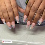 White Outline Nails In Square Shape