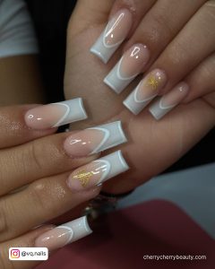 White Outline Square Nails For French Manicure
