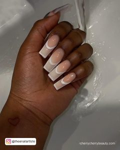 White Outlined Nails In Long Length